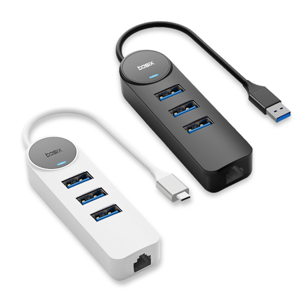 베이식스 USB 노트북 랜선젠더 유선랜카드 멀티허브 기가비트 인터넷 컨버터 4in1 : 베이식스