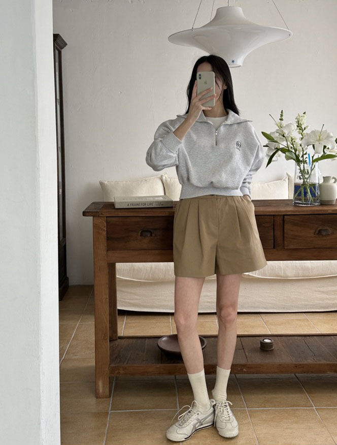 (쿠폰) 레브 핀턱 코튼 팬츠 투턱 반바지 와이드 일자 아이보리 화이트 베이지 크림 블랙 : 라테모드