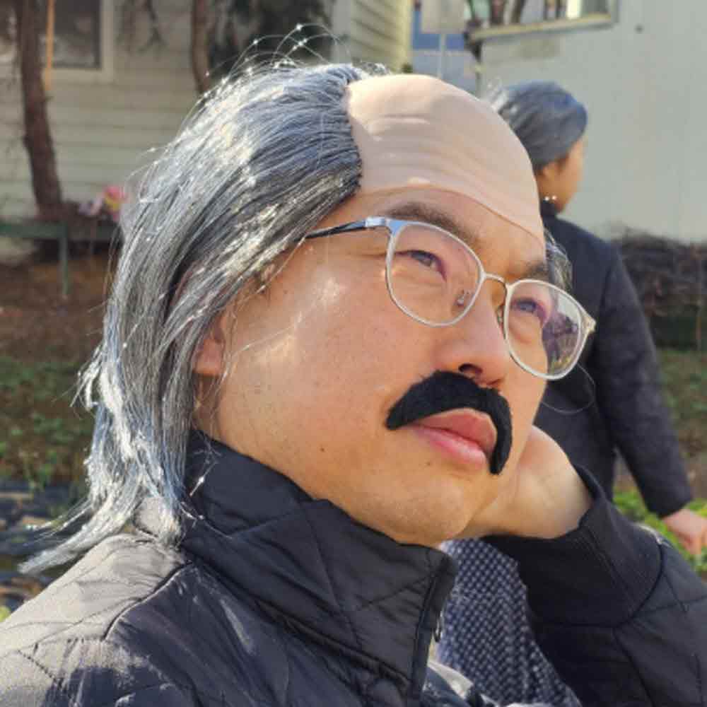 흰머리 가발 웃긴 마빡이 대머리 분장용 직모 머리 : 파파콩