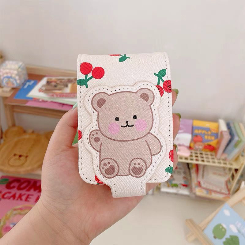 체리베어 립스틱 파우치 휴대용 가죽 거울 케이스 가방 : 르호봇코리아