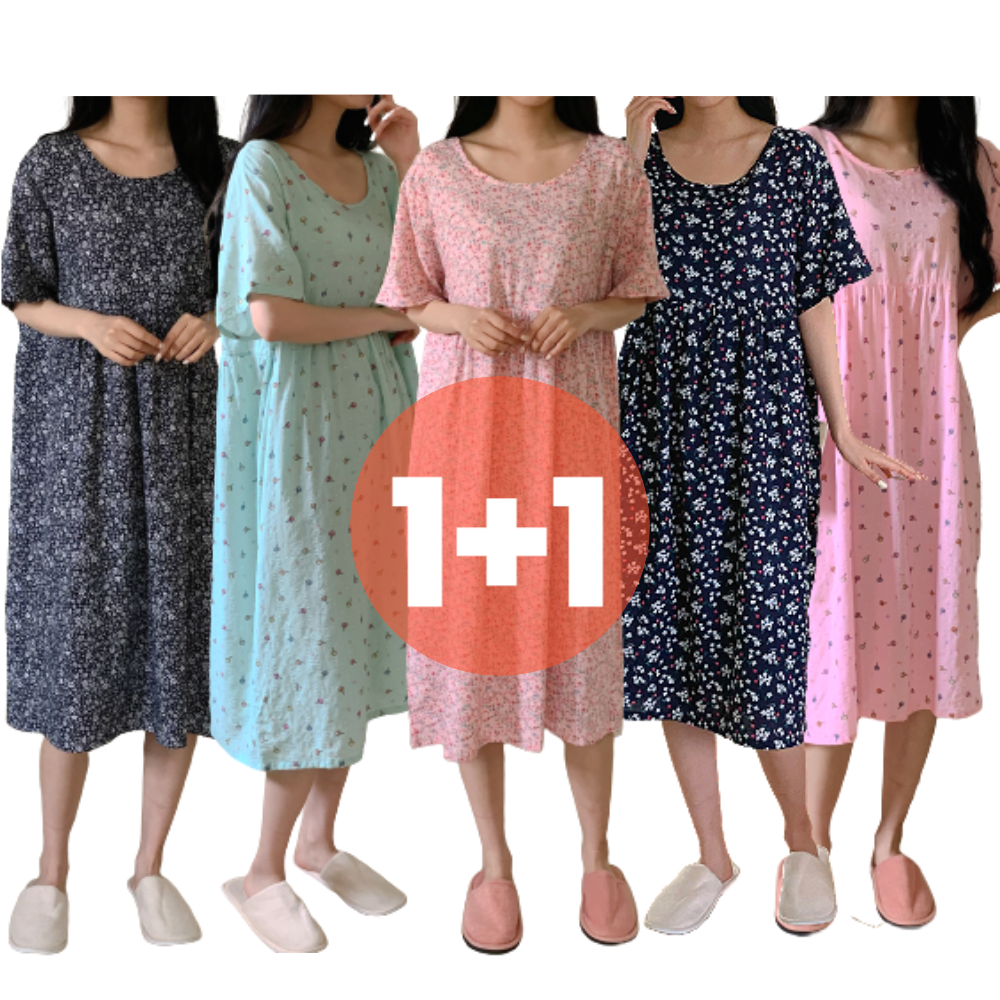 여름잠옷 원피스잠옷 순면 홈웨어 1+1 : 코지데이컴퍼니