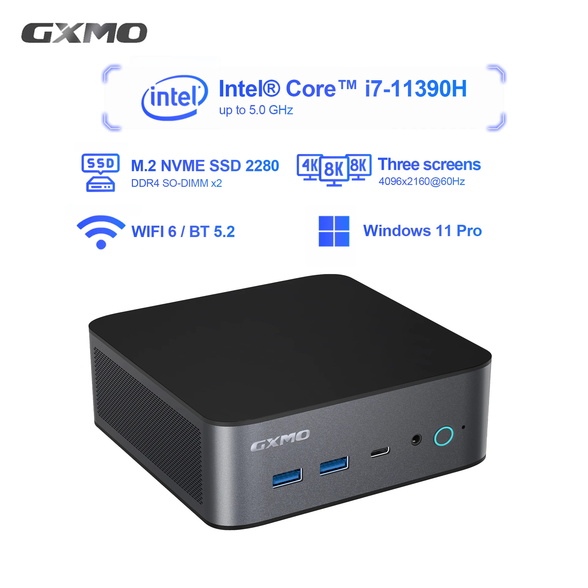 고사양미니pc GXMO 미니 PC C 타입 썬더볼트미니 컴퓨터 게임용 인텔 코어 i711390H 5 GHz 4 이파이 6 M.2 NVME SSD : 엠엔제이02