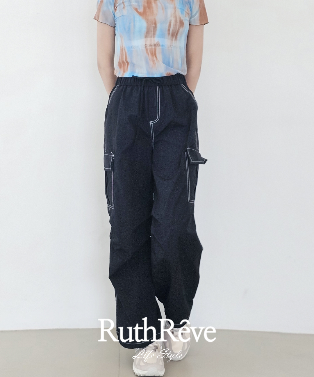 버터스티치 와이드 카고 스트링 팬츠 : RuthReve 루스레브