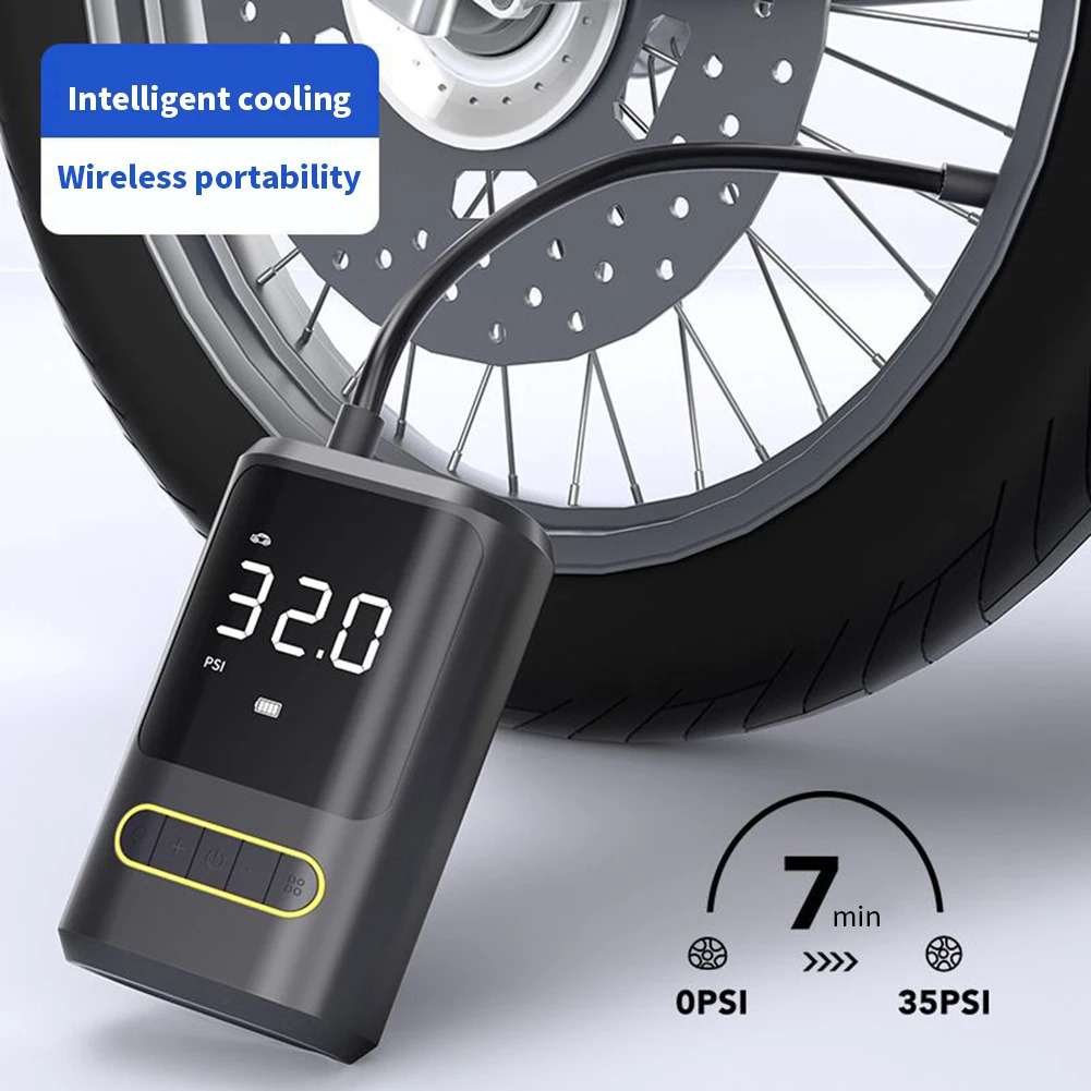 미니콤프레샤 휴대용 미니 자동 팽창식 공기 펌프 USB C타입 충전식 150PSI 자동차 압축기 4000mAh 배터리 자전거 바이크 오토바이... 