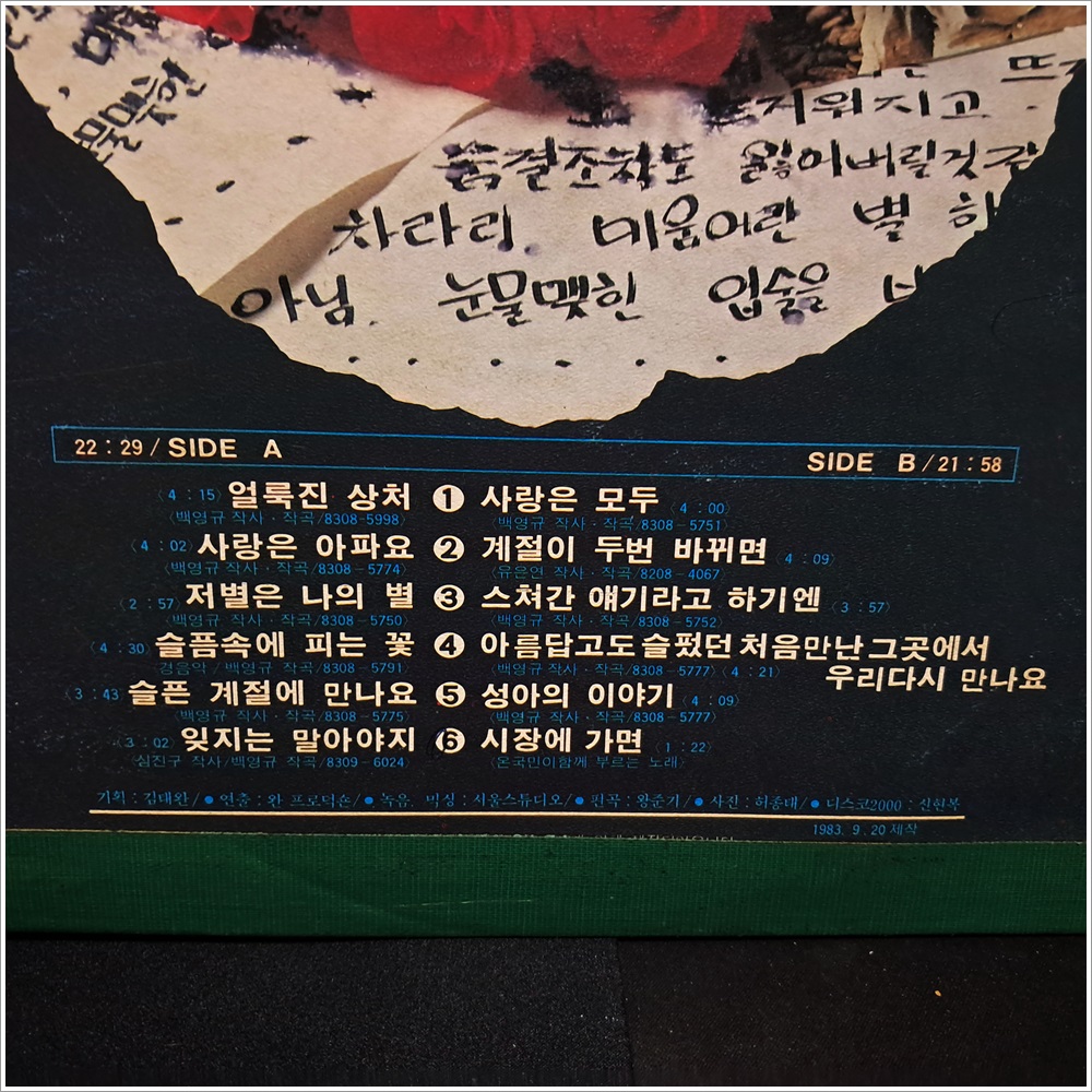 백영규 LP/1983년 한국음반 레코드 초반/진주사LP(3044) : 진주사