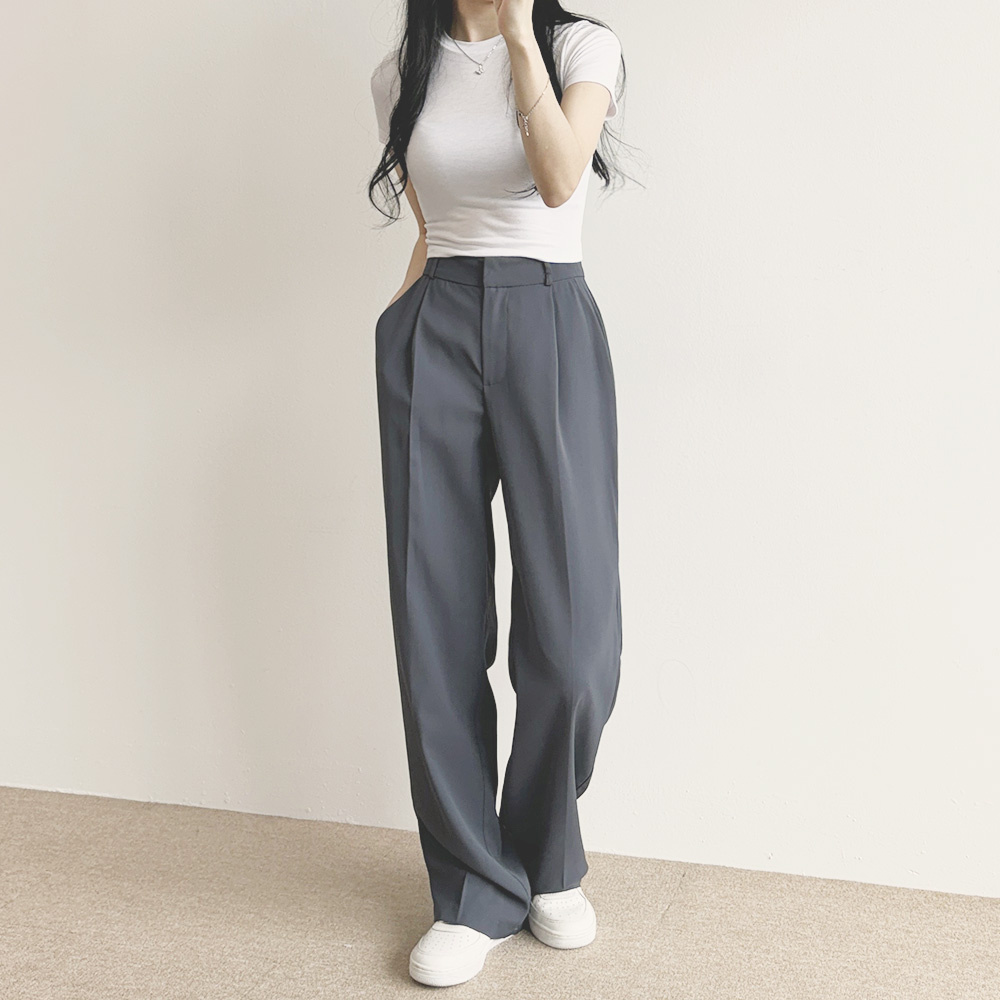 [7color/기장선택] 하이웨스트 와이드 일자 핀턱 슬랙스 : 코키코키