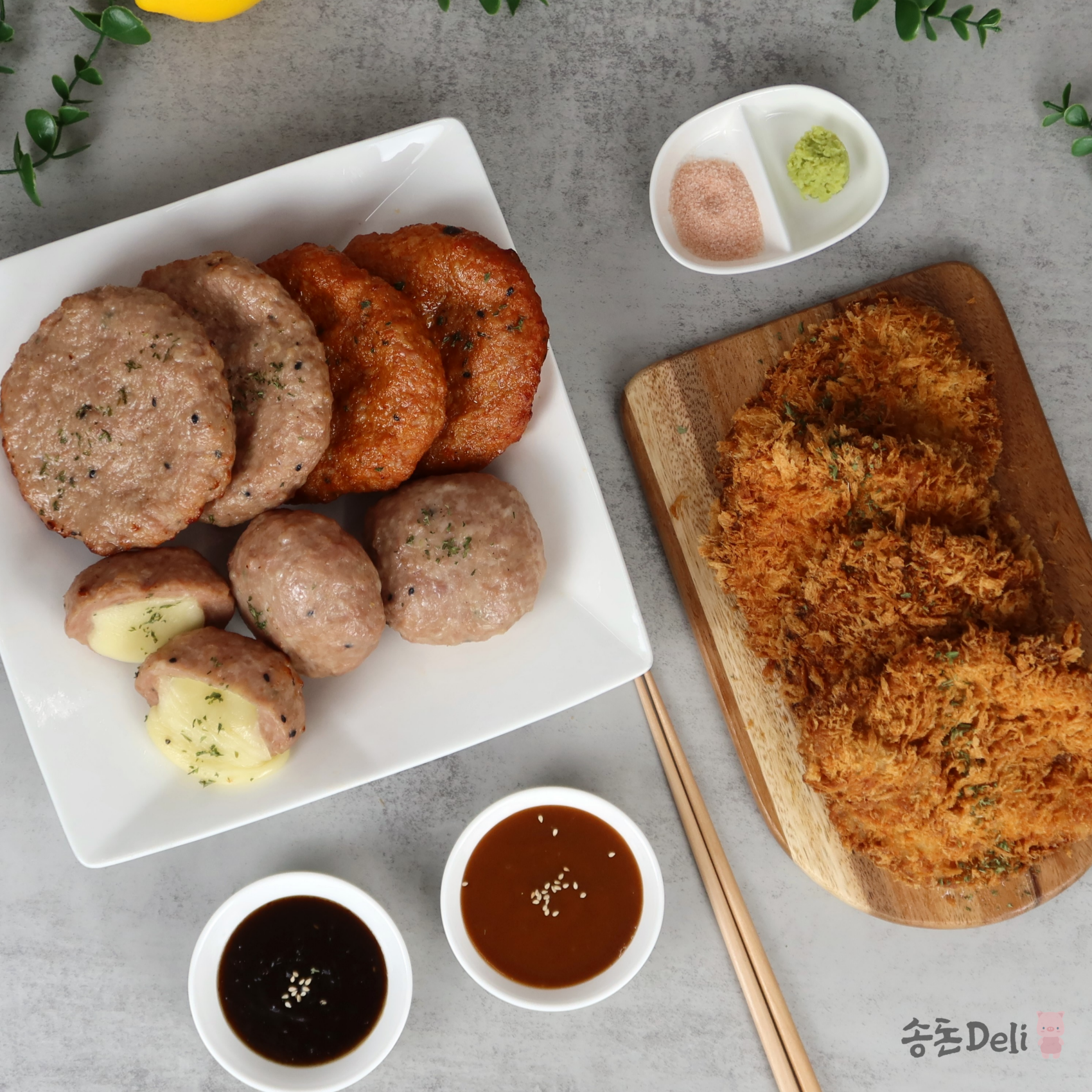 시그니처 A 세트 수제떡갈비 6장 돈까스 4장, 소스포함 : 송돈델리