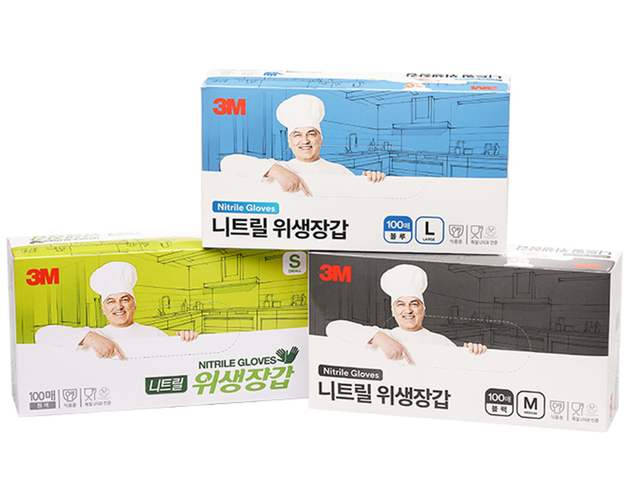 3M 니트릴 라텍스 장갑 블랙 M 100매 주방 다목적 쉐프 식당 : 3M 광일상사