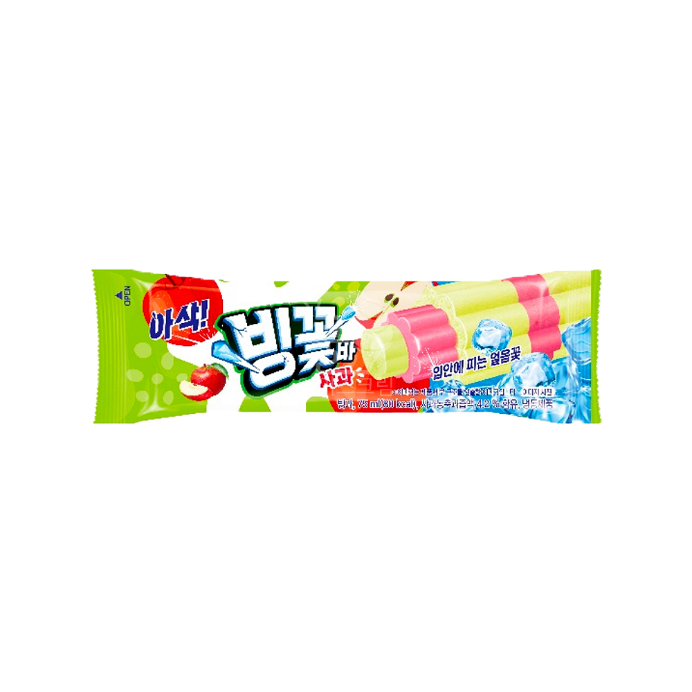 아삭 사과 빙꽃 아이스크림바 ice apple 빙꽃바 얼음꽃 아이스 40개입 사과맛 아이스크림 한박스 대용량 box : 더블유유 Wyou