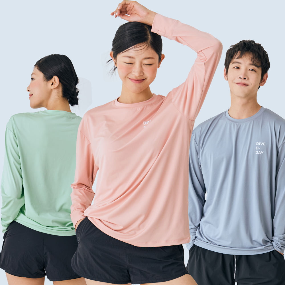스윔어바웃 파스텔 긴팔 루즈핏 오버핏 래쉬가드 빅사이즈 수영복 커플 상의 남자 여자 : 스윔어바웃