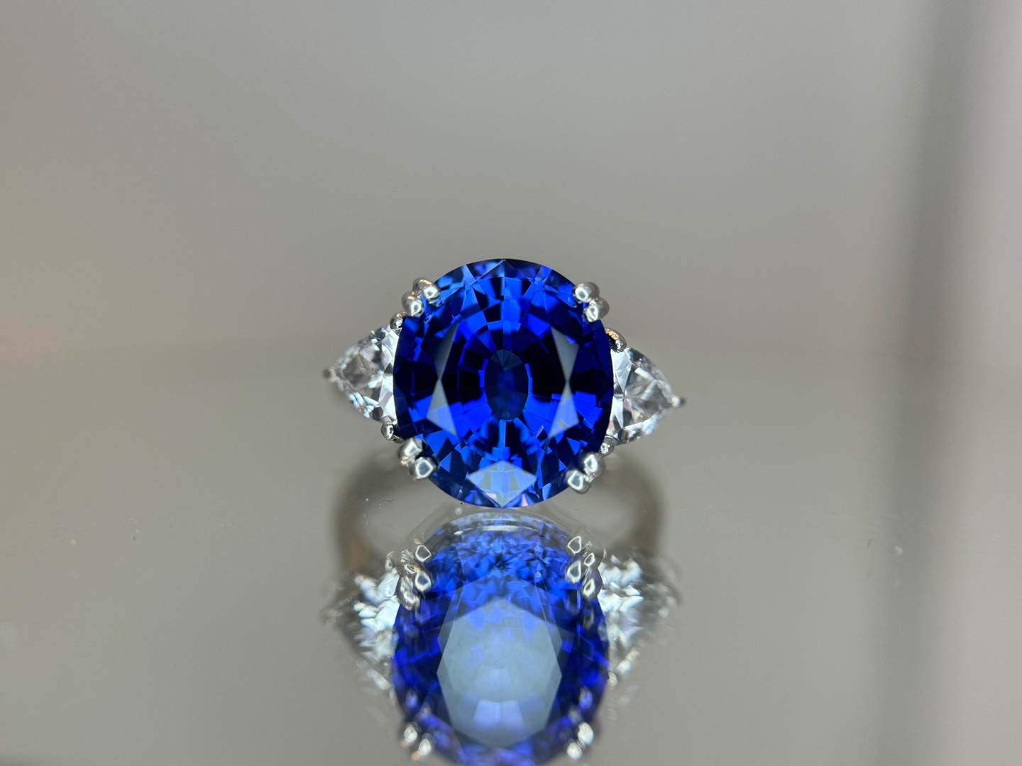 18k 6.58ct 랩 그로운 블루 사파이어 반지 : 젬스젬