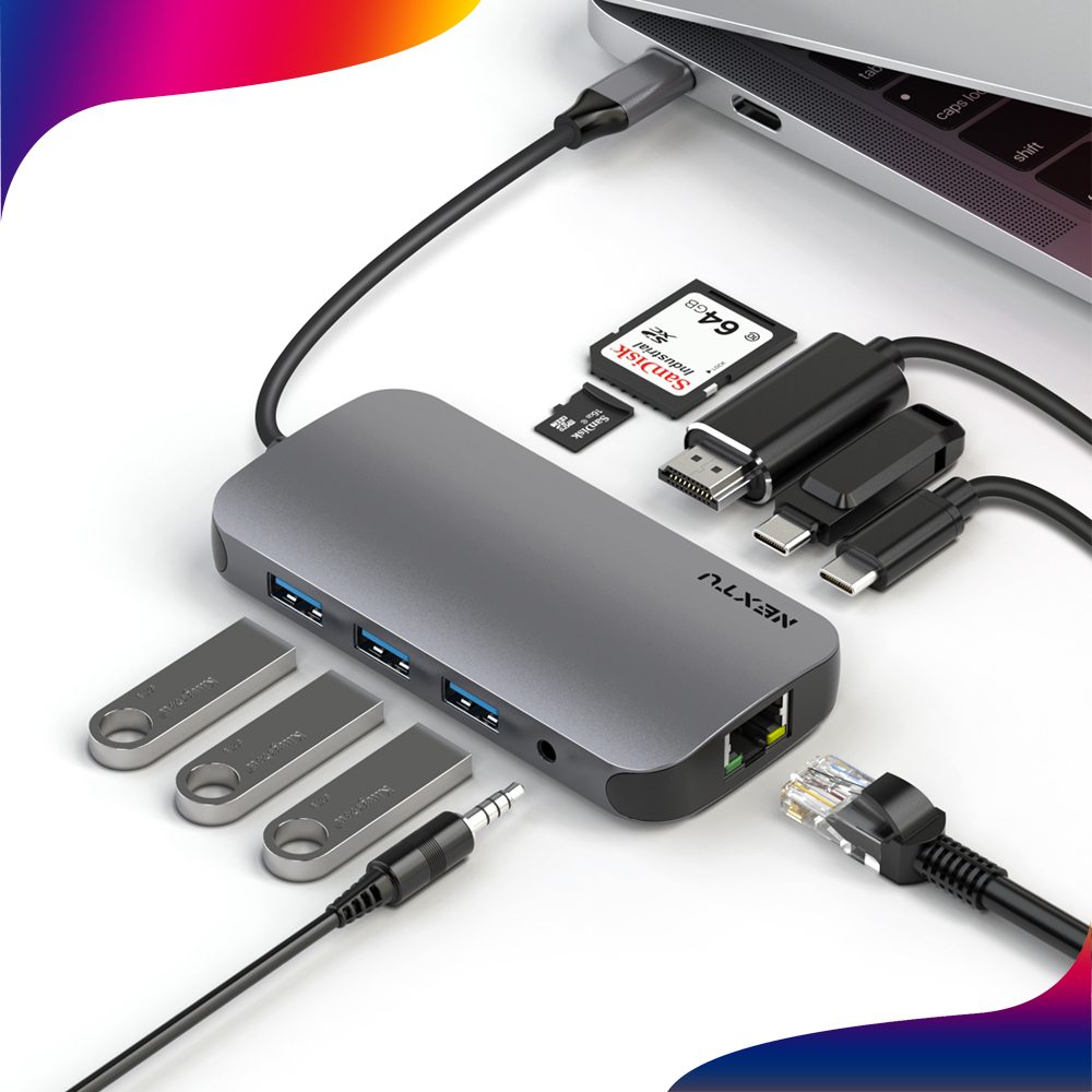 NEXTU 도크존 10in1 8K HDMI PD 100W USB C타입 멀티허브 멀티 어댑터 2297TCH-8K : Blue System