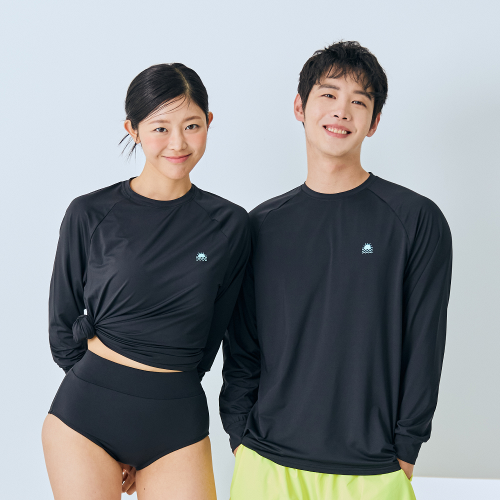 스윔어바웃 베이직 긴팔 루즈핏 오버핏 래쉬가드 빅사이즈 수영복 커플 상의 남자 여자 : 스윔어바웃