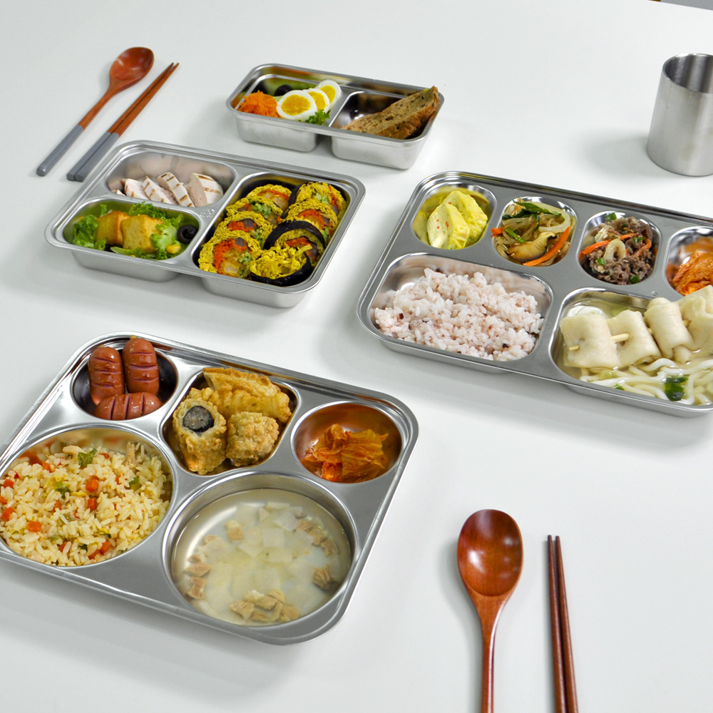 국산 스텐304 베이직 배식판 다이어트 성인 브런치 어린이 키즈 급식 가정용 4찬 나눔 : 씨에스동양상사