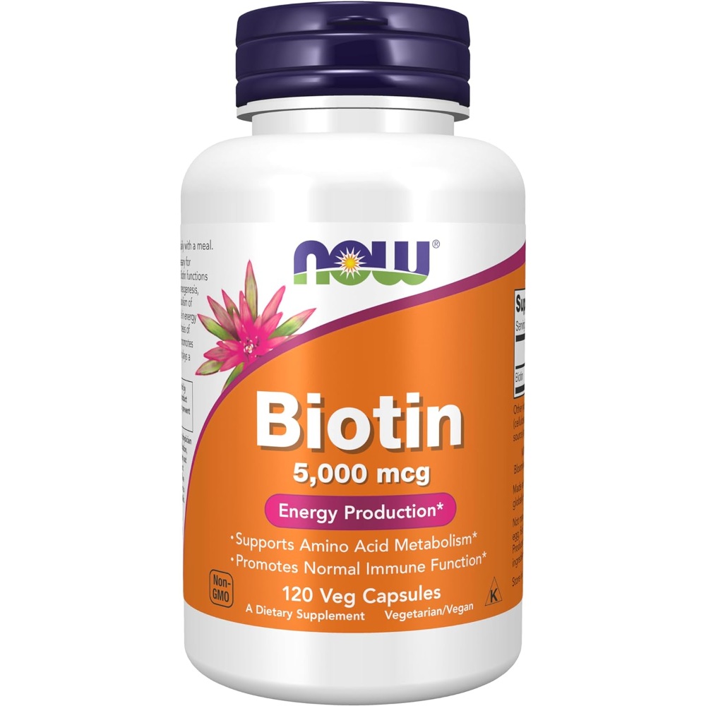 NOW Supplements, 비오틴 5,000mcg, 아미노산 대사, 에너지 생성 식물성 캡슐 120정 : happy-buta