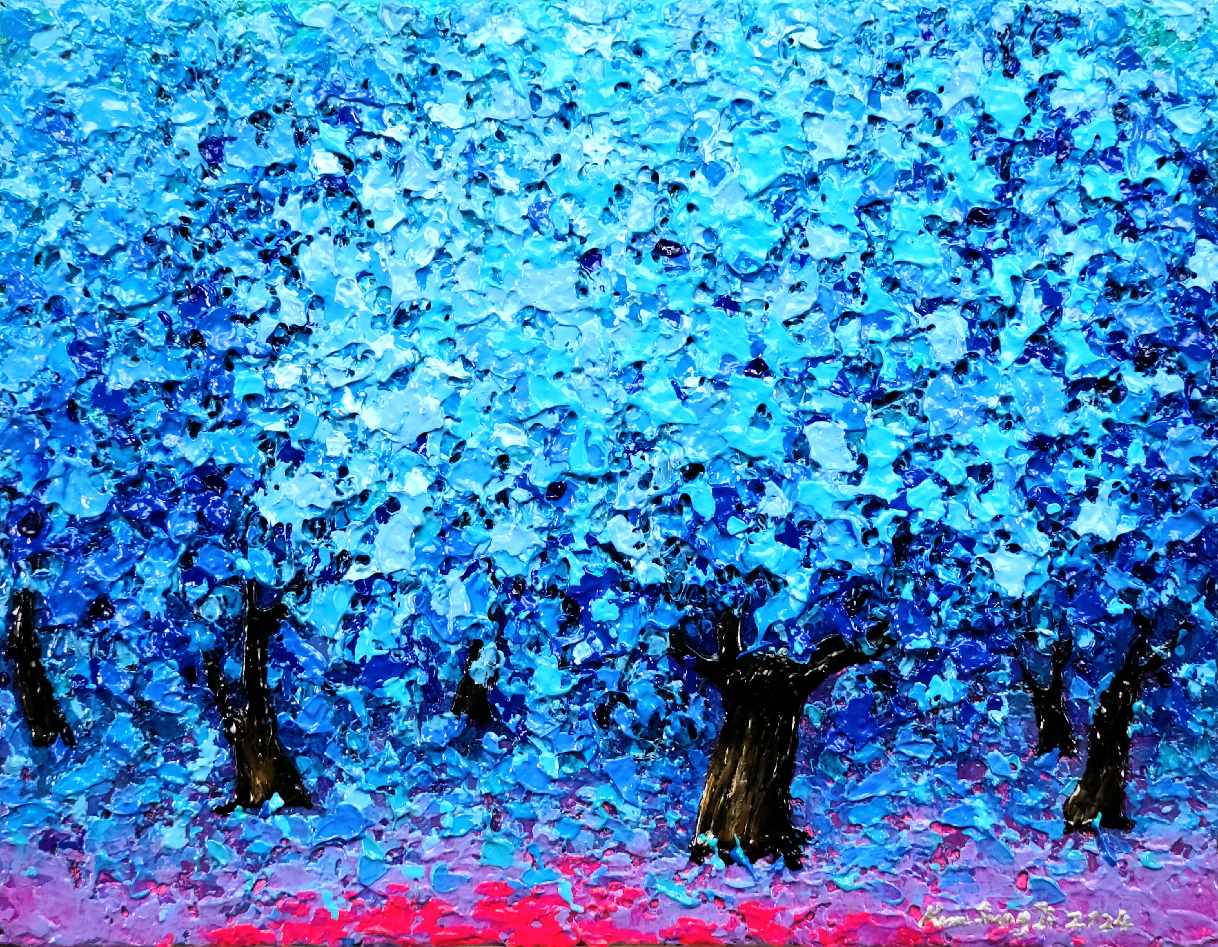 닐리리갤러리 김성지작가 6호 파란숲 돈들어오는그림 풍수인테리어 숲그림 파란나무 행운나무 입주액자 재물복 결혼선물 개업선물 집들이선물... 