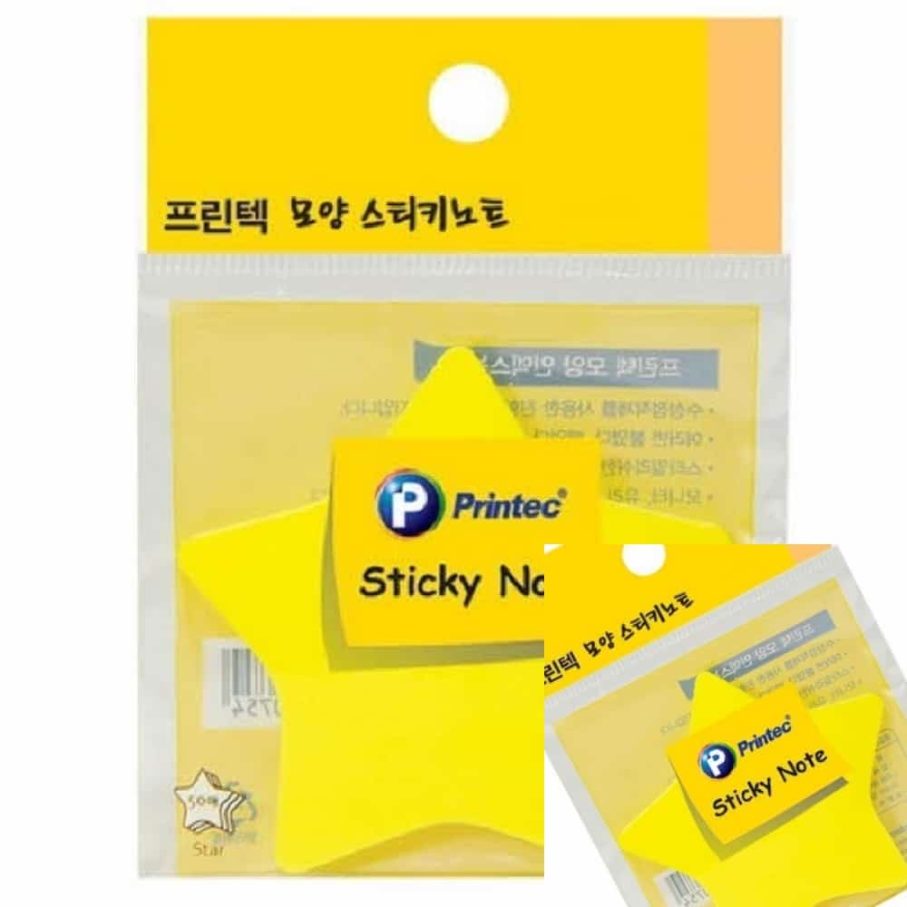 무챠 프린텍 스티키노트 모양스티키 별 50매 접착식메모지 떡 : 무색무취만세
