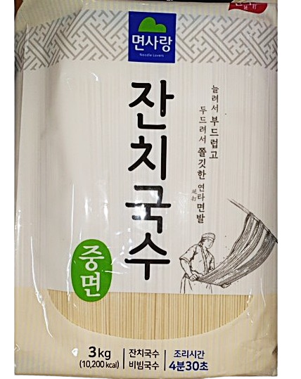 면사랑 잔치국수 중면 3kg x4봉 쫄깃한 비빔 국수 업소용 : 초정마켓