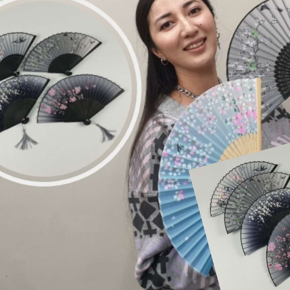매화꽃 합죽선 전통 부채 흑색 접부채 손부채 접는부채 : 지해유통
