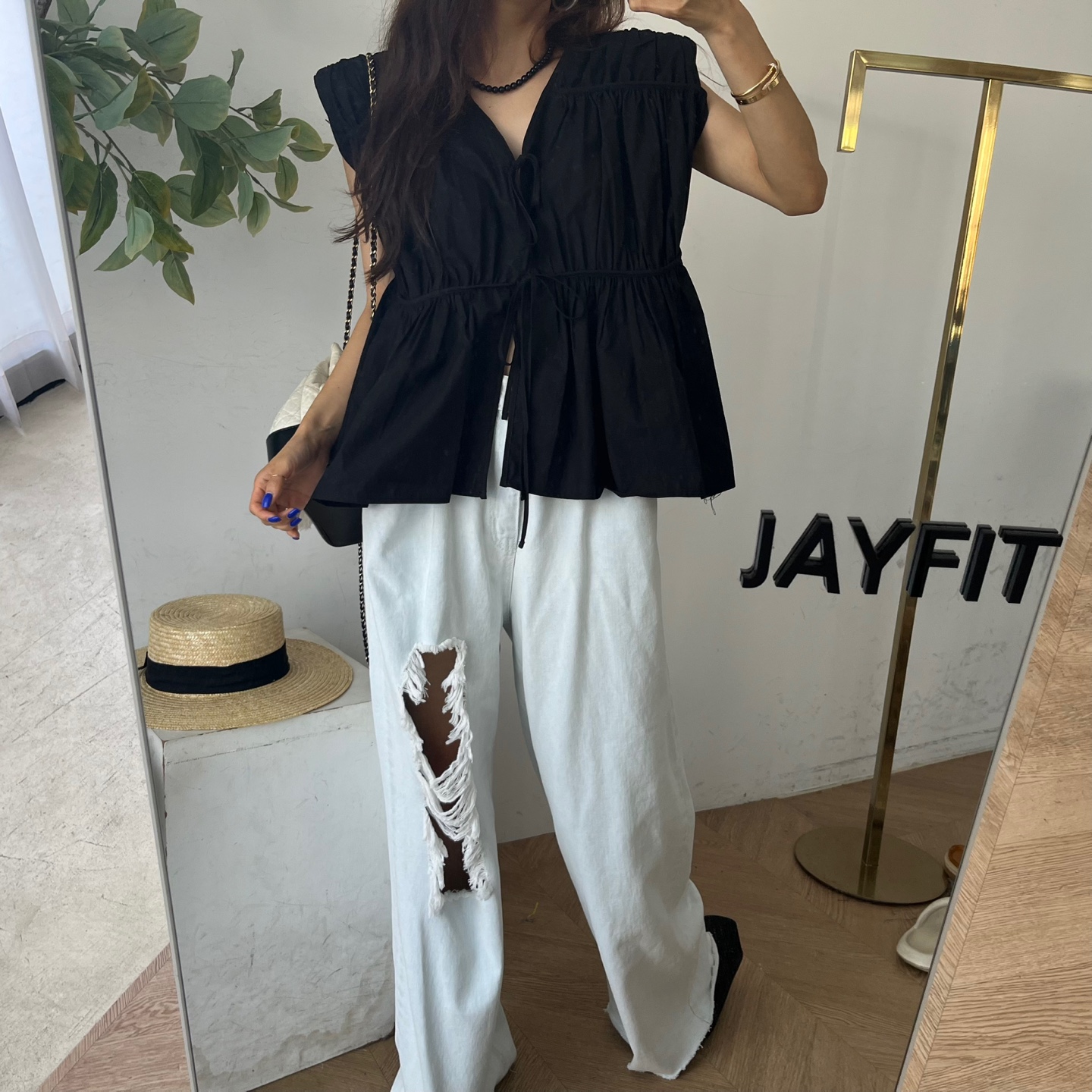 [제이핏] 스모킹리본블라우스(흰바로배송) : JAYFIT