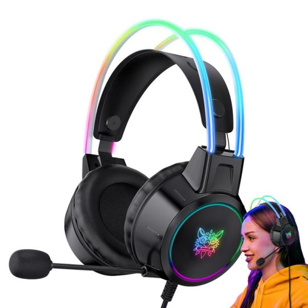 가벼운 RGB 오버 이어 헤드폰, 노이즈 캔슬링 마이크 및 소프트 귀마개, PC 홈 태블릿용 : 랜드마켙