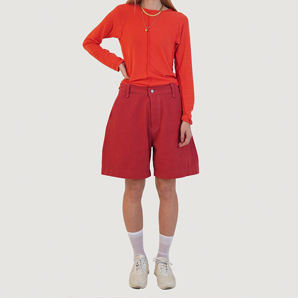 아콜 AKOL STRAP PLEAT HALF PANTS TOMATO : althing