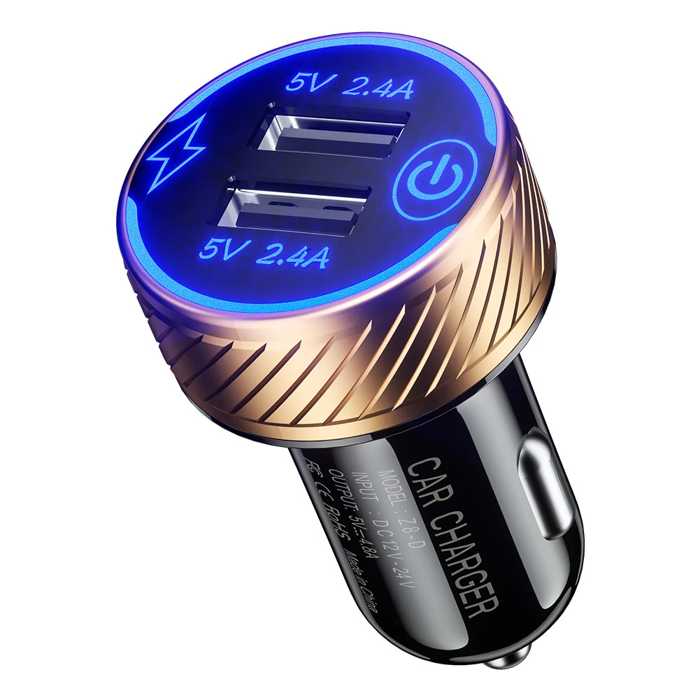 듀얼 USB 듀얼 USB 포트 자동차 충전기 소켓 블루 LED 터치 스위치 4.8A 시가 라이터 소켓 어댑터 : 니즈스토어82