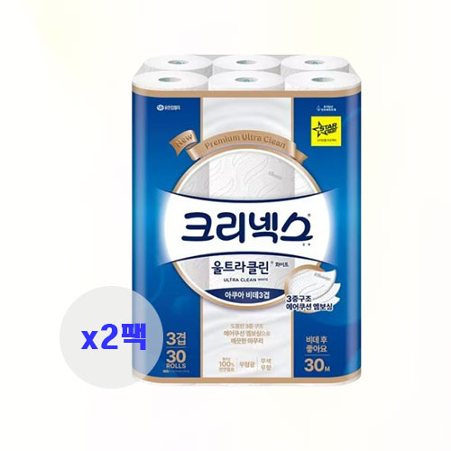 유한킴벌리 크리넥스 울트라클린 화이트 비데 3겹 30m 30롤 X2팩 : jm컴퍼니