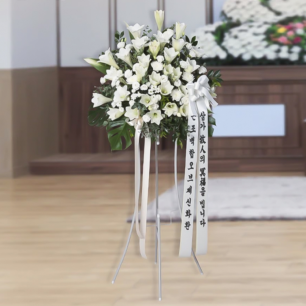 근조백합오브제신화환 당일배송 조화 3단 조의 부고 장례식장 전국꽃배달 화환배달 : 라임플라워