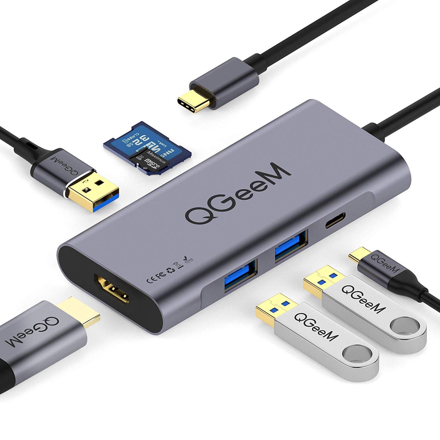 큐짐 100W PD충전 USB C타입 7in1 멀티허브 HDMI UHD 4K SD카드지원 : 펌킨 마켓