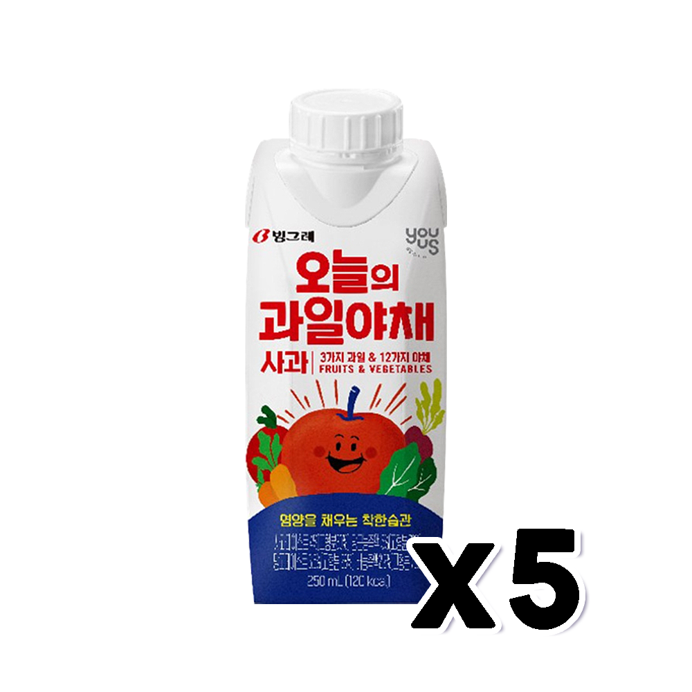 유어스 오늘의과일야채사과 건강음료 250ml x 5개 : 블리스원샵