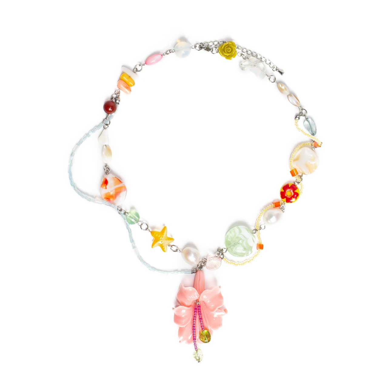 [단 하나] 트로피컬 플라워 목걸이 tropical flower necklace (coral) : 마스마스MarsMars