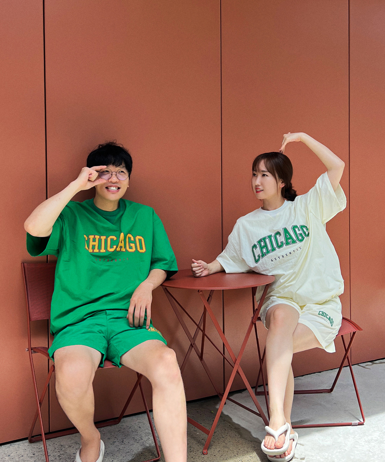 남녀공용 바스락 나일론 반팔 맨투맨 반바지 세트 트레이닝룩 커플 반팔아노락 휴가코디 : 어쓰썸