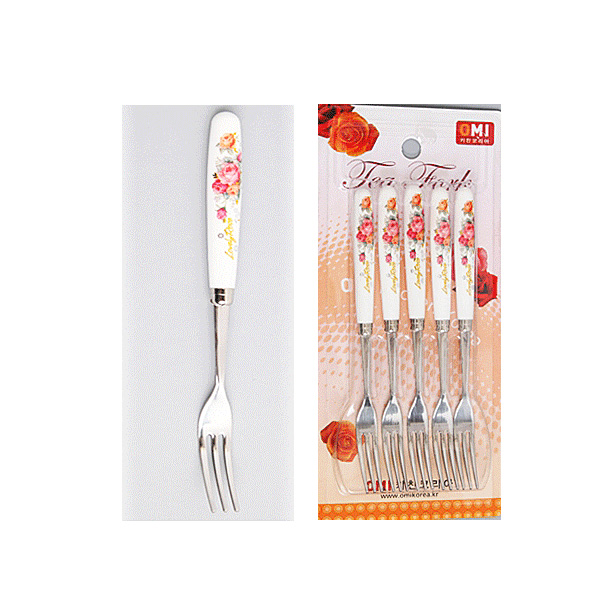 간식용 황실장미 챠밍티포크5P 간식포크 과일포크 : 마프샵