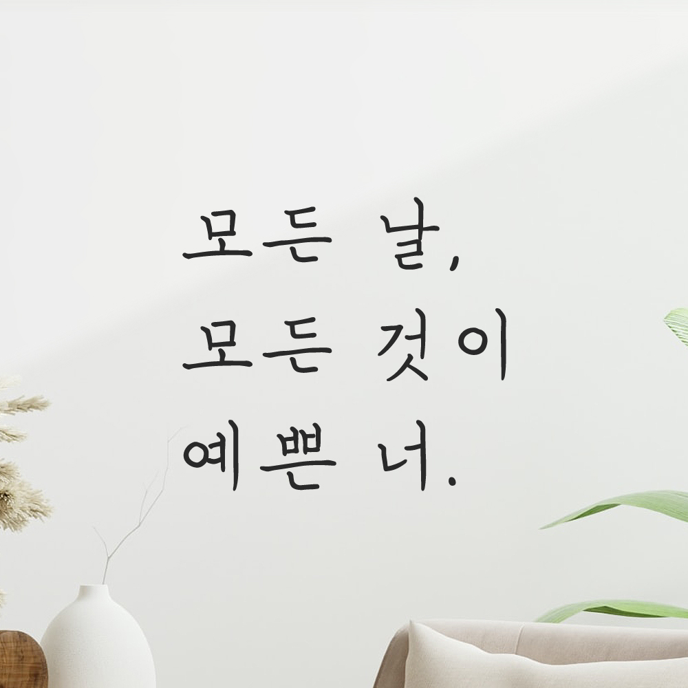 인테리어 포인트 손글씨 레터링 스티커 모든 날 모든 것이 예쁜 너 LH-075S 검정 : 모노먼트
