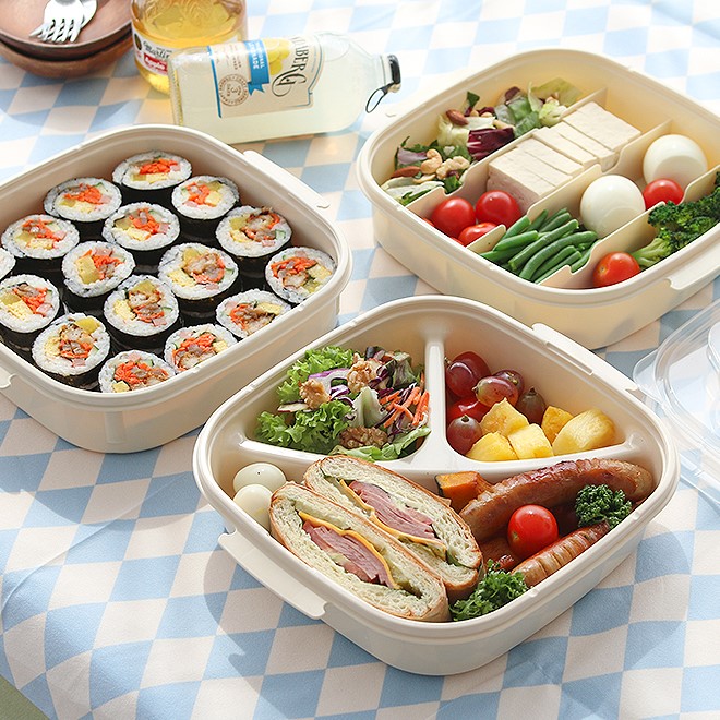 전자레인지 도시락통 피크닉 소풍 샐러드 과일 샌드위치 김밥 도시락 3단 : 로즈앤블랑