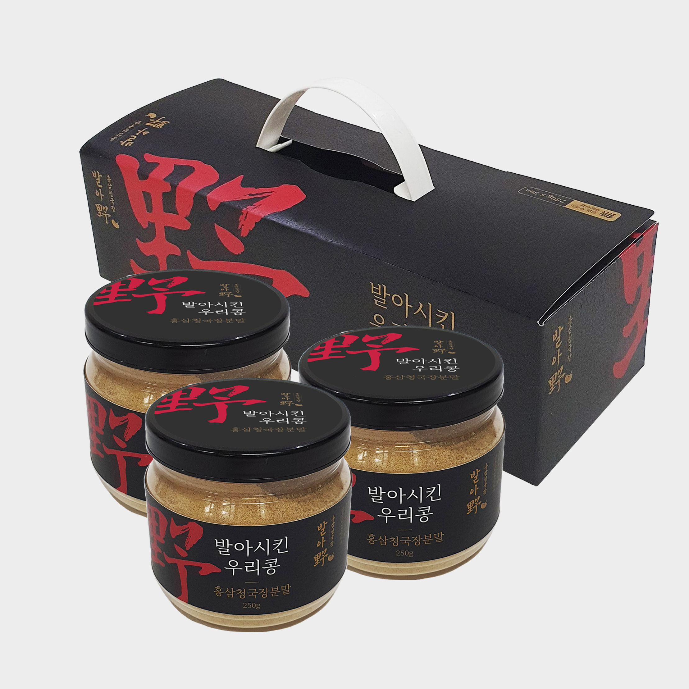 발아시킨 우리콩 홍삼 청국장분말 250g 3통 선물세트 무염 무색소 무가당 구수한 담백한 영양간식 : 주식회사 장산