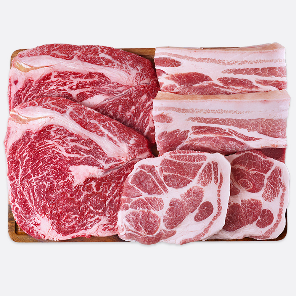 오늘잡은소 한우 한돈 선물세트 행복한세트 설 명절 선물 1.2kg 4팩 : 오늘잡은소