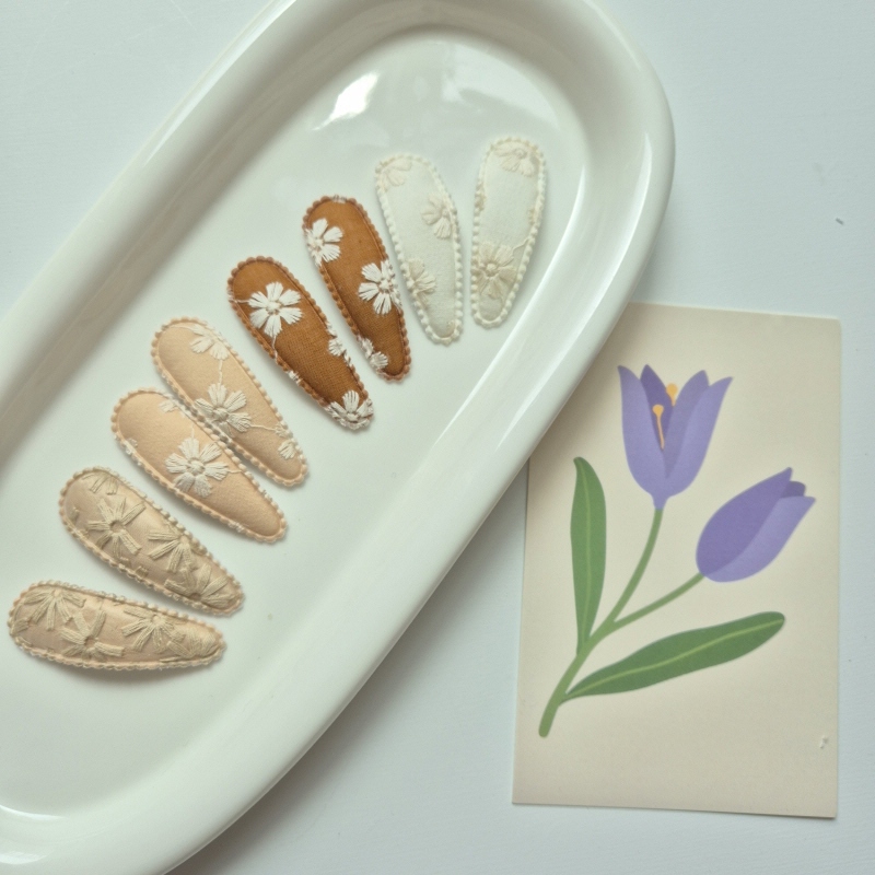 아기 원단 똑딱핀 세트  여아 유아 아이 5cm  벨롱비 파스텔 꽃 똑딱삔 헤어핀 : 벨롱비