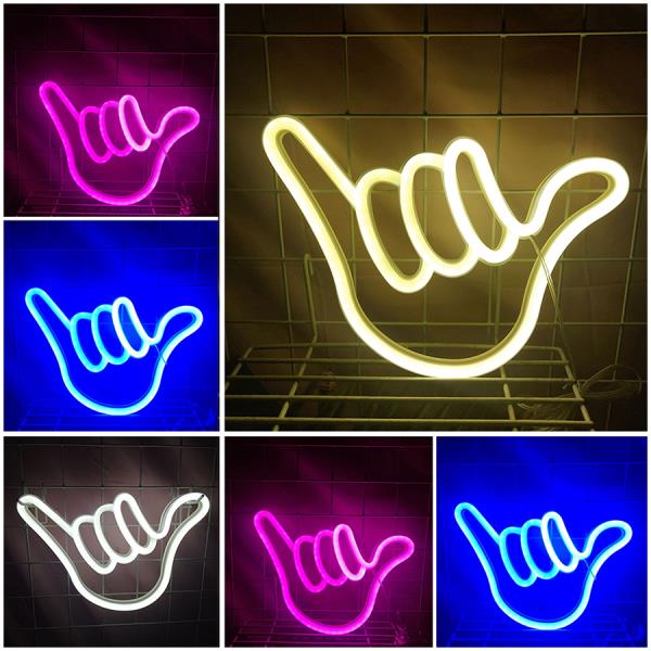 Peace Gesture 네온 라이트 사인 LED 손 모양 기호 로고, 야간 램프, 벽 아트, 침실, 생일 파티, 상점 , USB  배터리 케이스 : 시구왕자