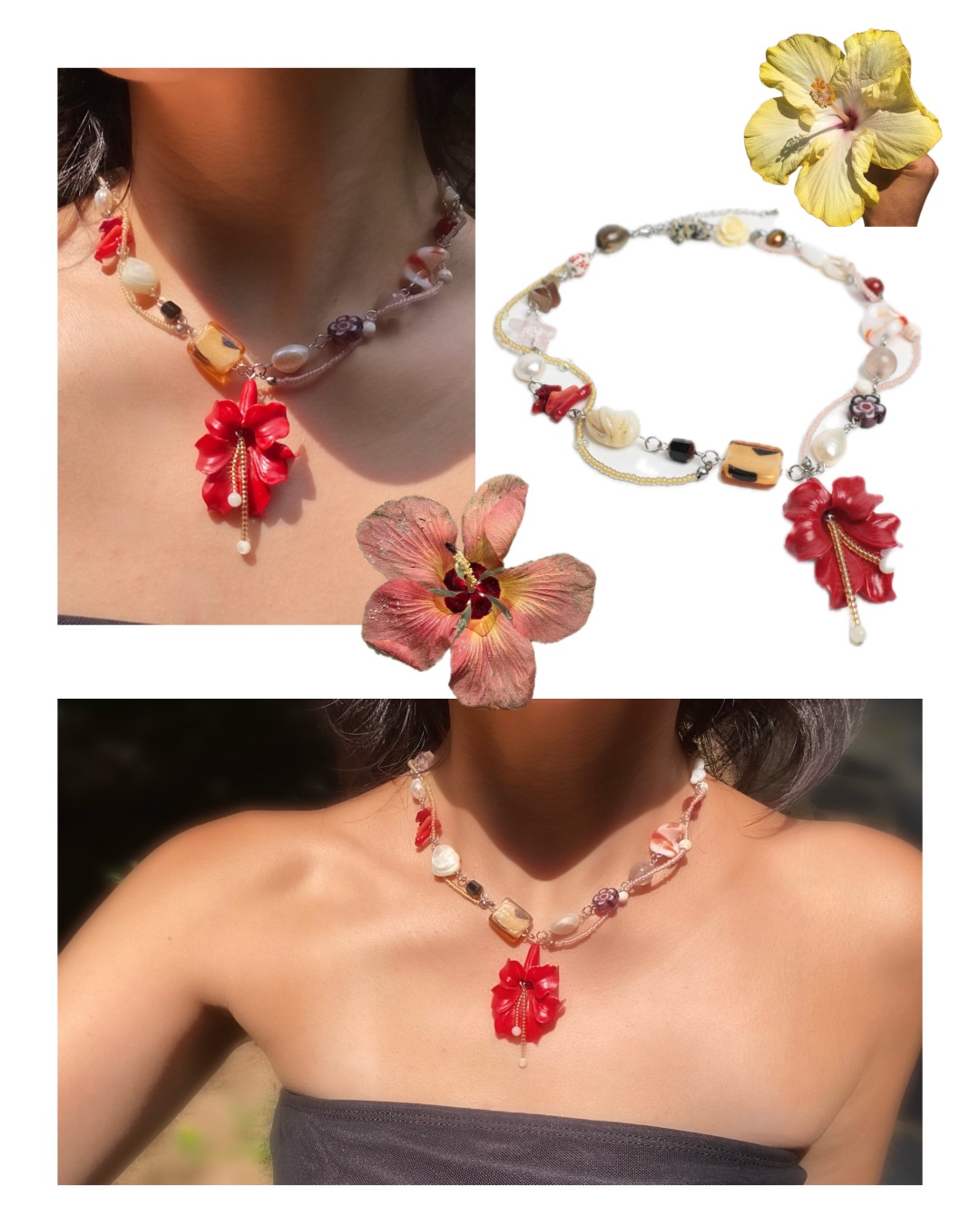 [단 하나] 트로피컬 플라워 목걸이 tropical flower necklace (red) : 마스마스MarsMars