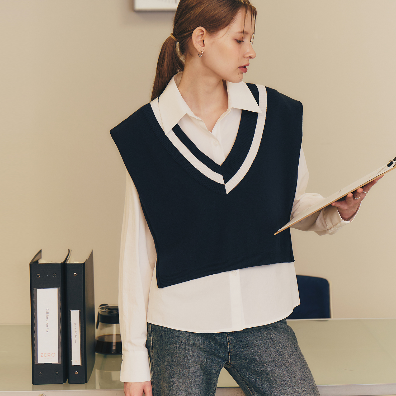 [제로스트릿][2컬러] 컨템포러리 니트 베스트 CONTEMPORARY KNIT VEST : 제로스트릿