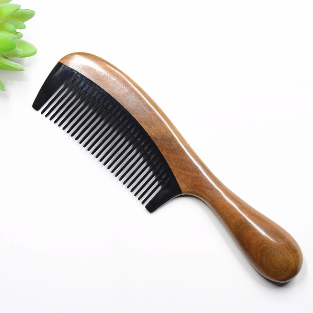 천연 빗 조합 긴 검은 뿔과 손잡이 황소 이빨 뿔 녹색 백단향 넓은 : 해피투 스토어