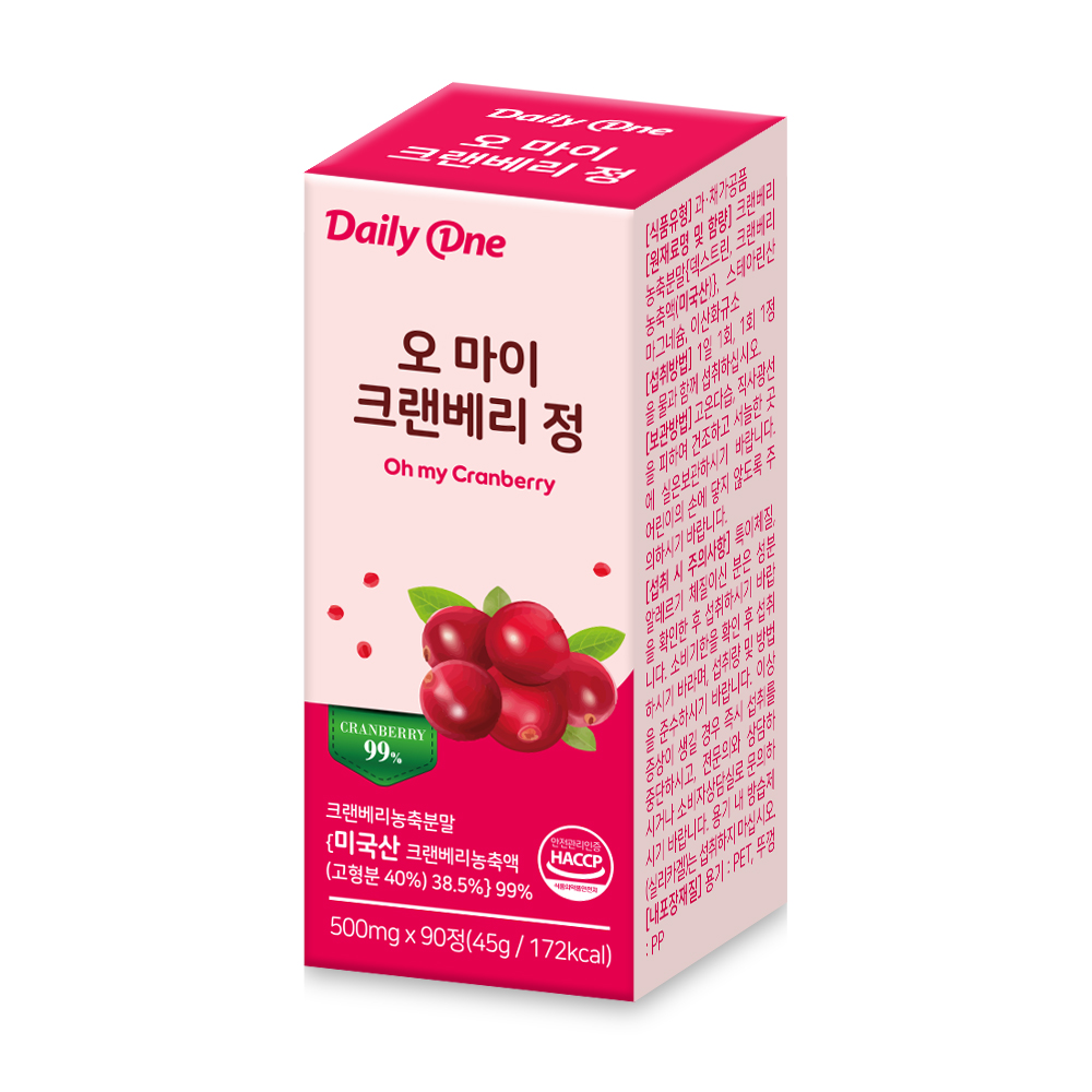 데일리원 오 마이 크랜베리 정 요로건강 여성 영양제 500mg X 90정 : 데일리원