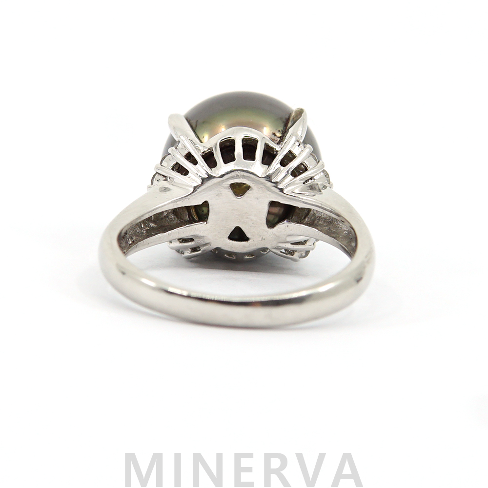 [한미 감별서] 12.3mm 해수산 타히티 흑진주 & 다이아몬드 & 백금 반지 : 미네르바 MINERVA