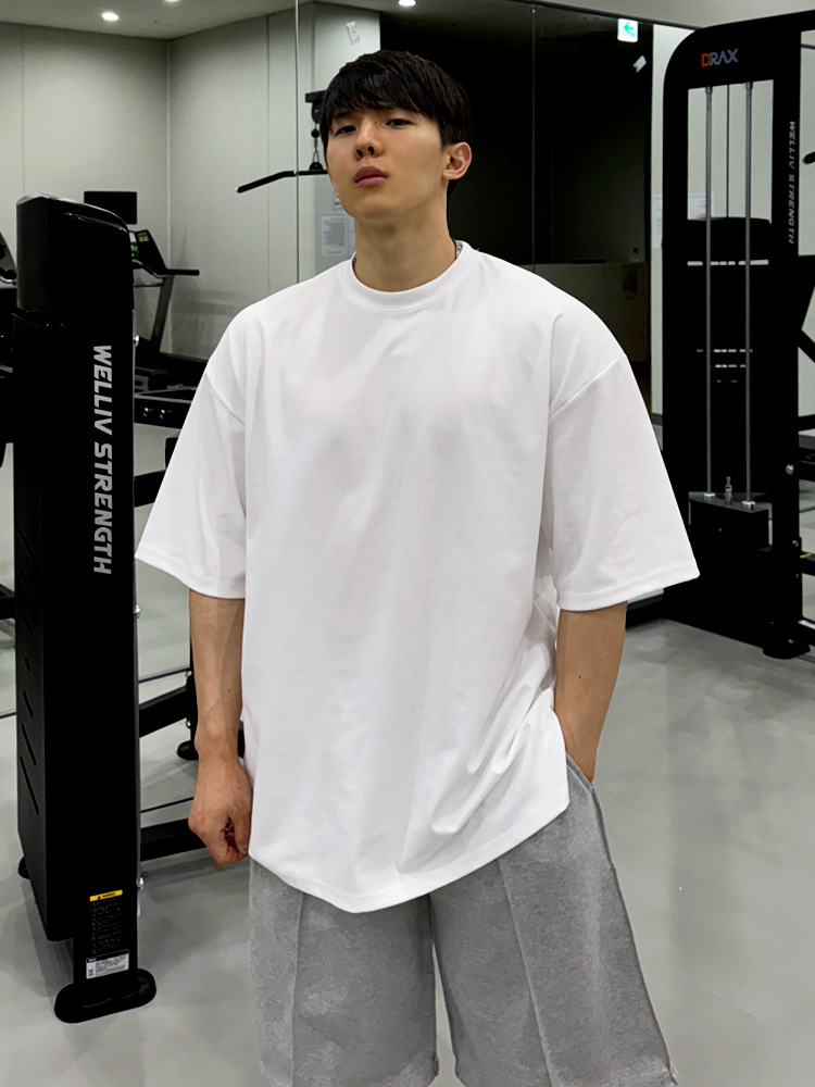 5XL 트임 레이어드 무지 박스티 2COLOR 남녀공용 빅사이즈 오버핏 데일리 헬스 고룩 : 고 룩