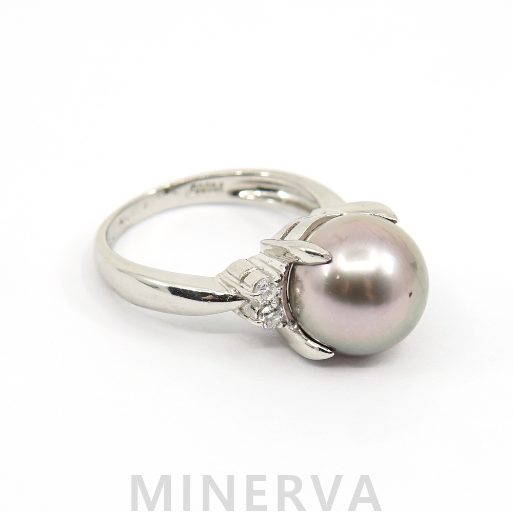[한미 감별서] 10.3mm 해수산 타히티 흑 진주 & 다이아몬드 & 백금 반지 : 미네르바 MINERVA