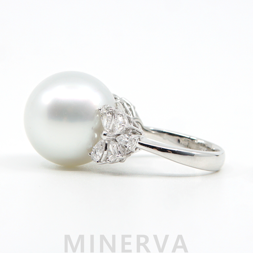 [한미 감별서]16mm 해수산 남양진주 & 다이아몬드 & 18K 화이트골드 반지 : 미네르바 MINERVA