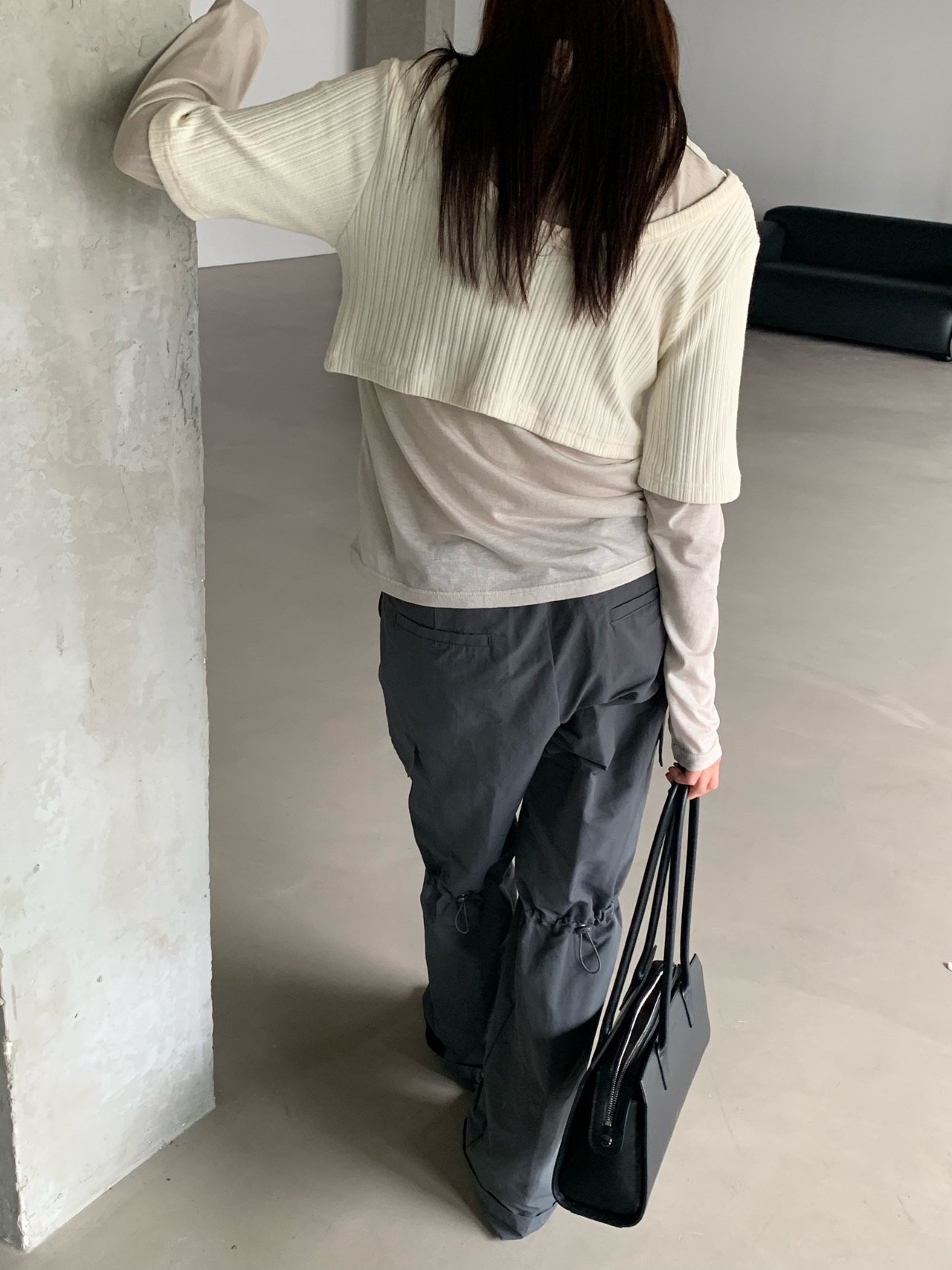 24FW breathe 브리드 도미노티 루즈핏 유넥 너트 레이어드 골지 크롭 반팔 티셔츠 : 르메인 lemain