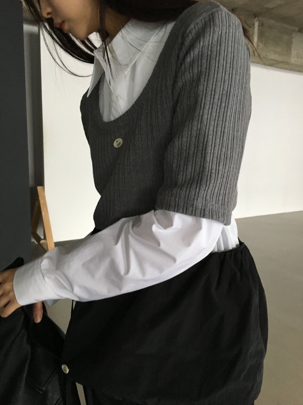 24FW breathe 브리드 도미노티 루즈핏 유넥 너트 레이어드 골지 크롭 반팔 티셔츠 : 르메인 lemain